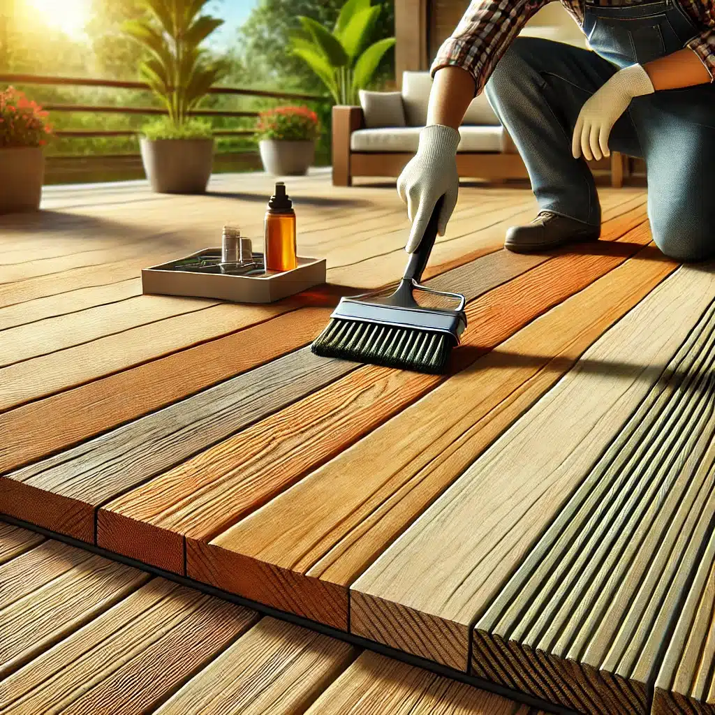 Persona limpiando y sellando un deck al aire libre | Everdeck