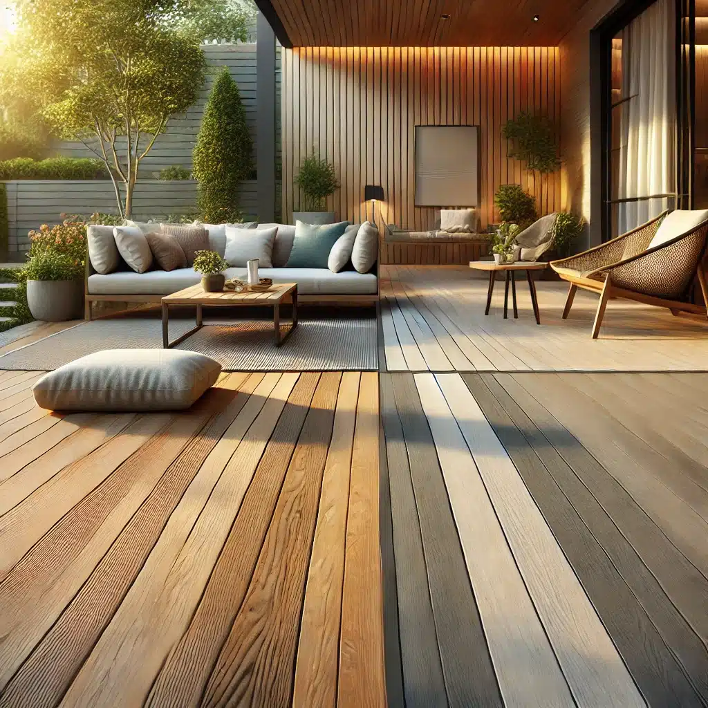 Deck con diseño rústico y moderno en un jardín soleado | Everdeck