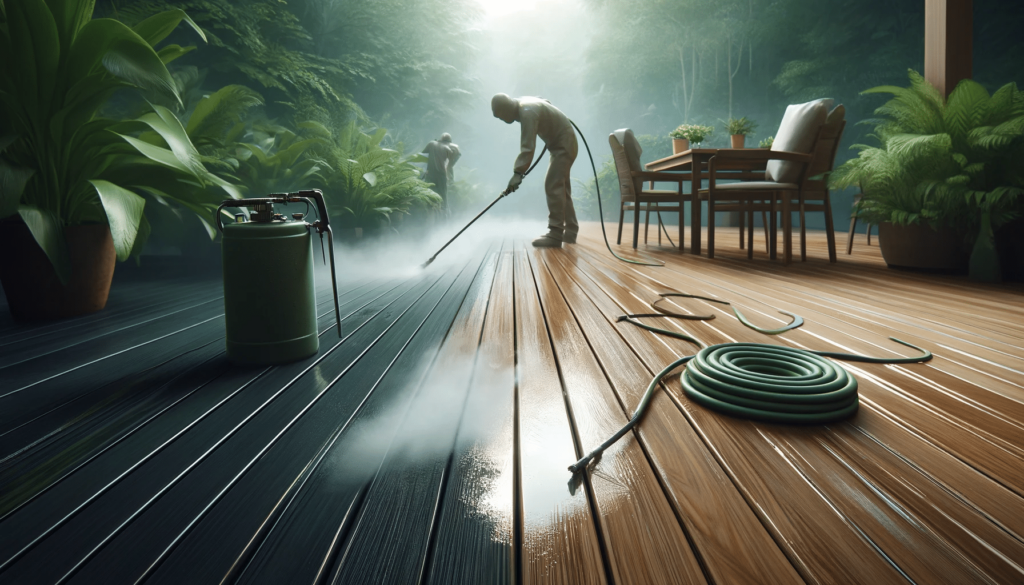 Mantenimiento de deck en zona hÃºmeda con limpieza y aplicaciÃ³n de sellador protector. | Everdeck