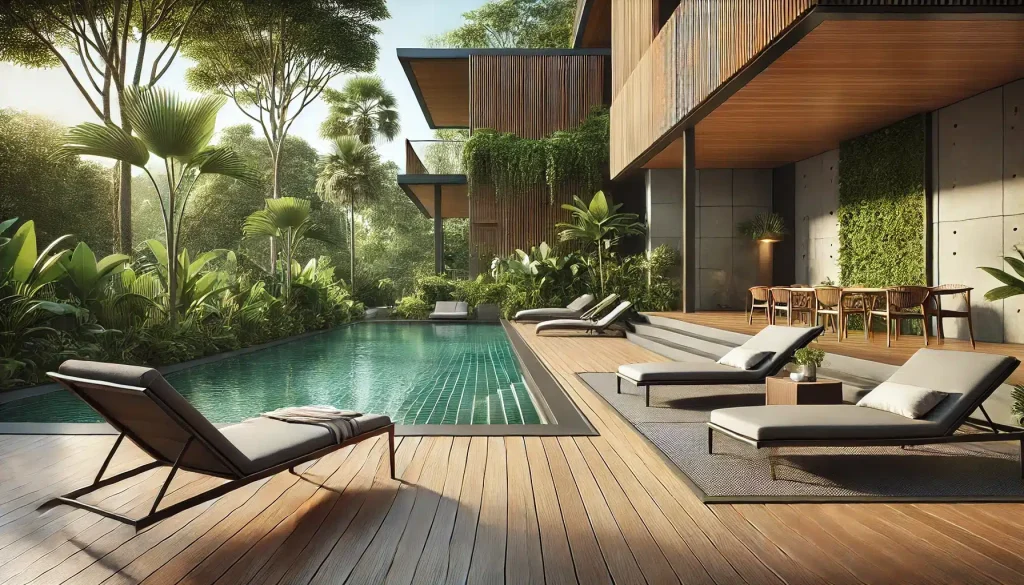 Ãrea de piscina moderna con deck antideslizante. Belleza de cubierta | Everdeck