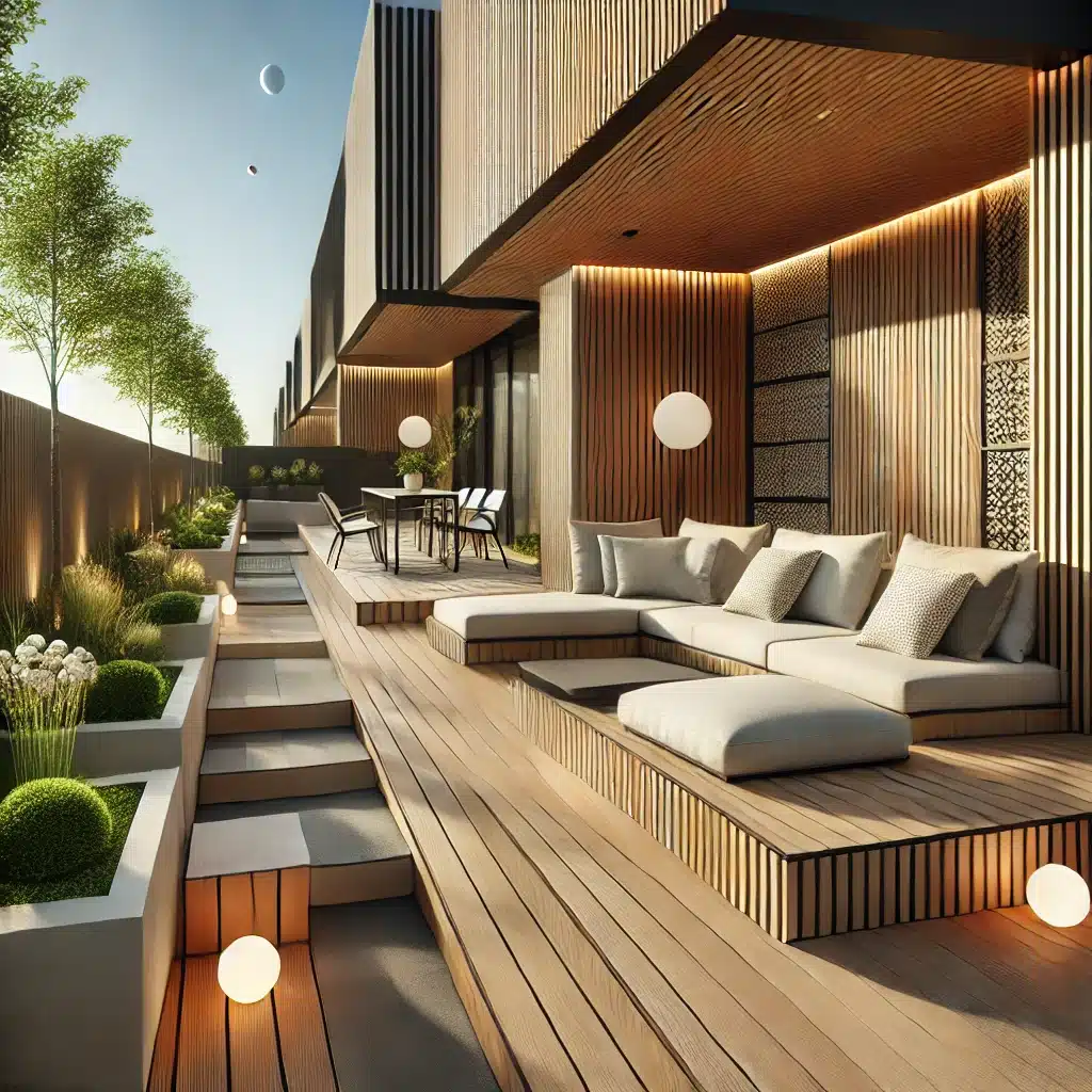 Terraza moderna con deck modular y plantas decorativas | Everdeck